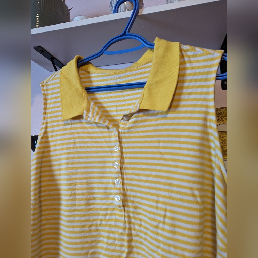Plus size yellow striped Polo top